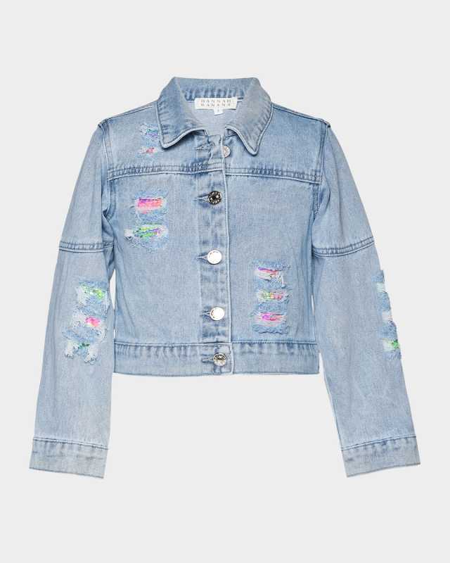 Girl's Distressed Denim Jacket W/ Patches, Size 4-